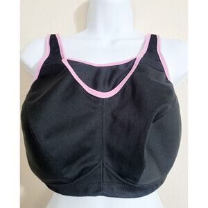 Glamorise Black Pink Trim Wirefree Sports Bra 38F Lightweight Hook & Eye Closure